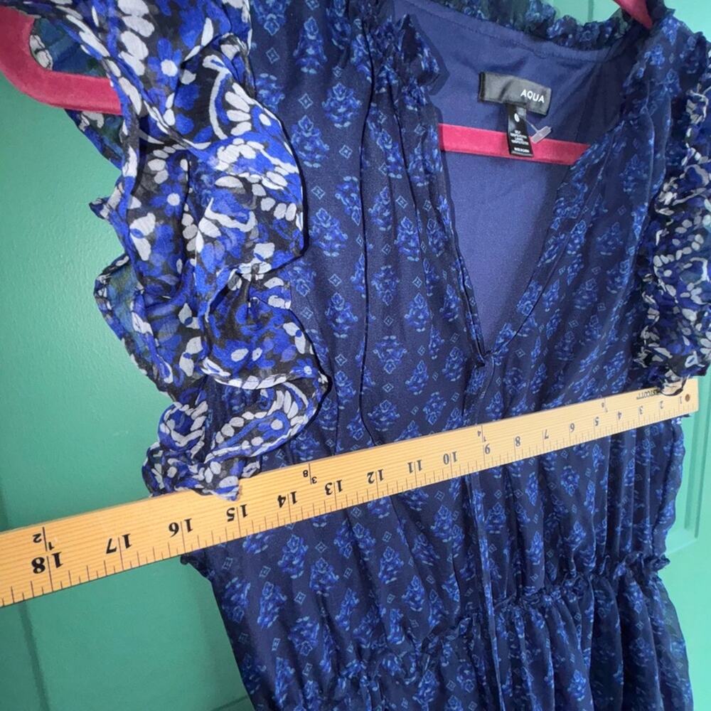 AQUA large Border Print Tassel Tie Midi Dress like new - Picture 11 of 11